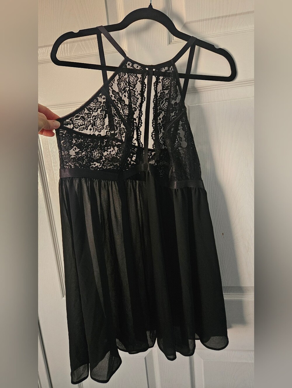 Torrid Curve Black Floral Lace Babydoll Halter Flowy Mesh Top Whimsigoth 2X Plus - Picture 13 of 14